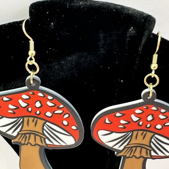 Mushroom‎ Earrings Funky Dangle Drop Earrings Novelty Statement Earrings - Picture 5 of 5